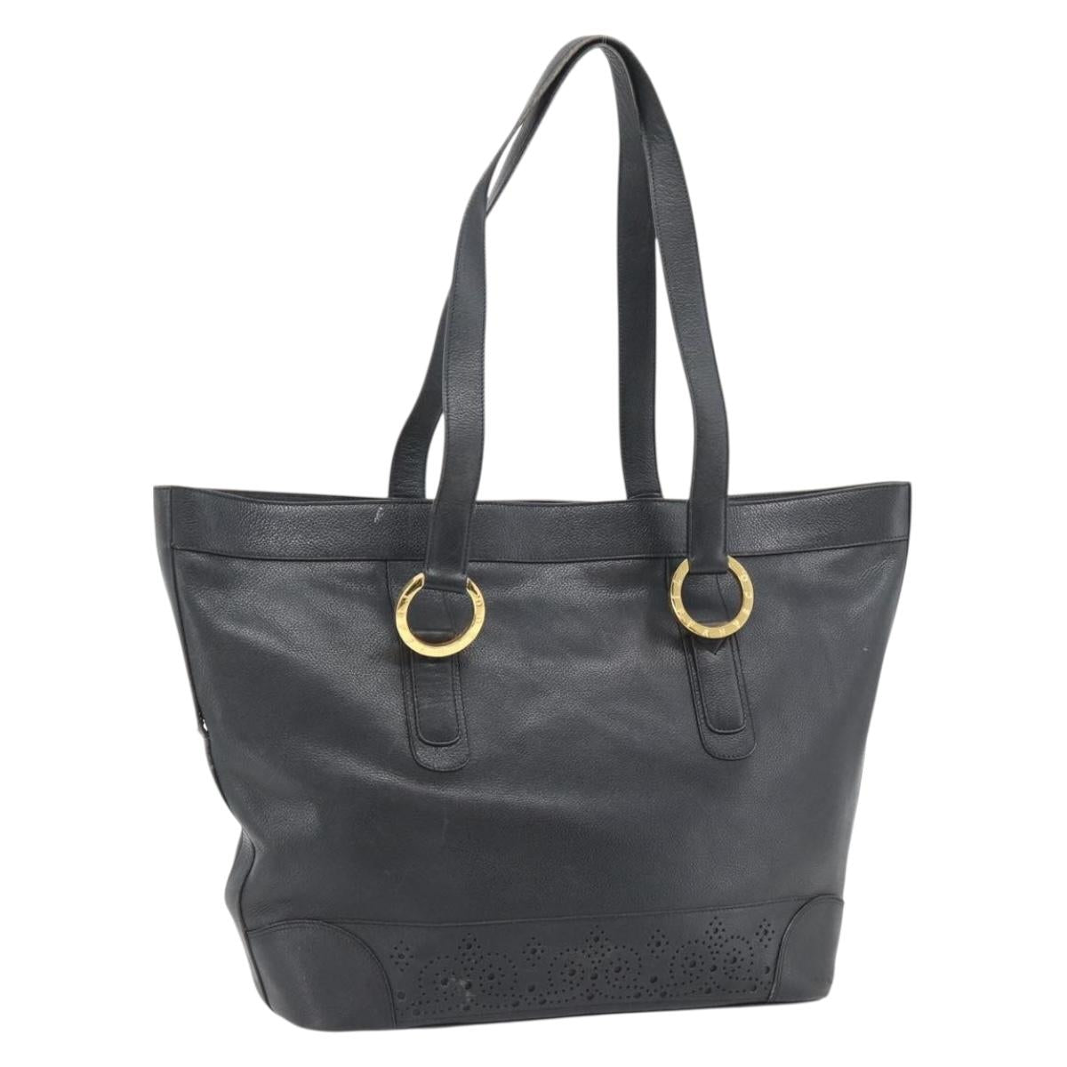 TIFFANY&Co. Tote Bag Leather Black Gold Auth ka4487