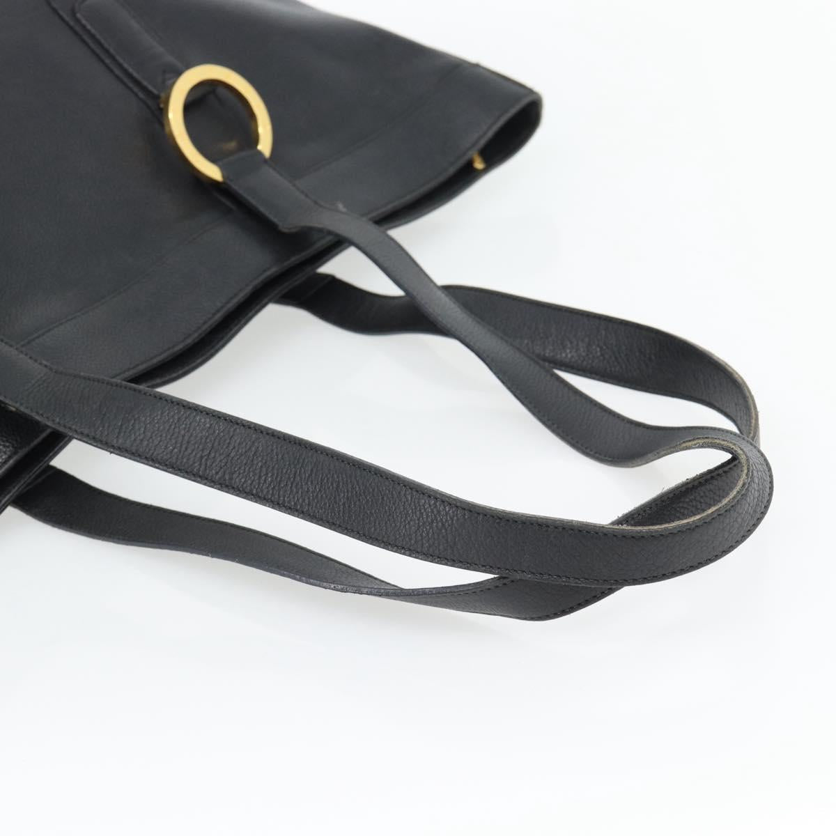 TIFFANY&Co. Tote Bag Leather Black Gold Auth ka4487