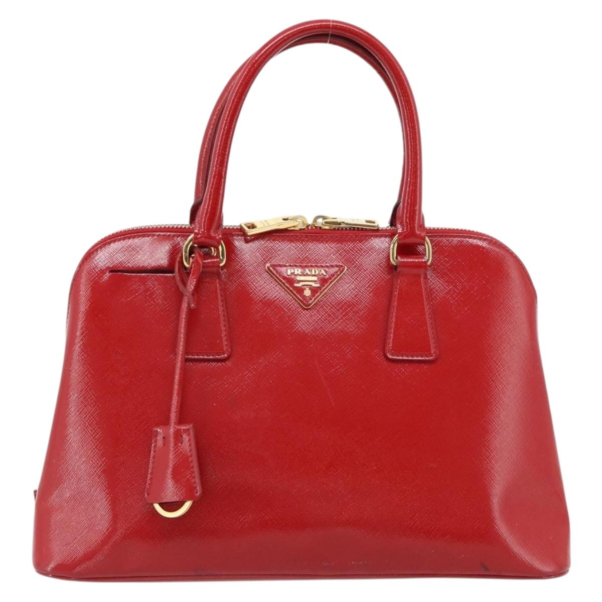 PRADA Hand Bag Safiano leather Red Gold Auth ka4488A