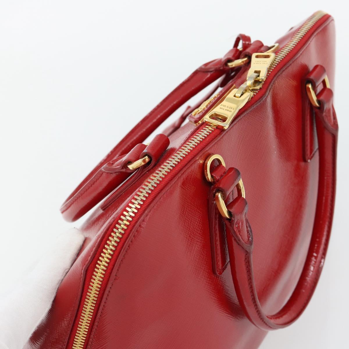 PRADA Hand Bag Safiano leather Red Gold Auth ka4488A