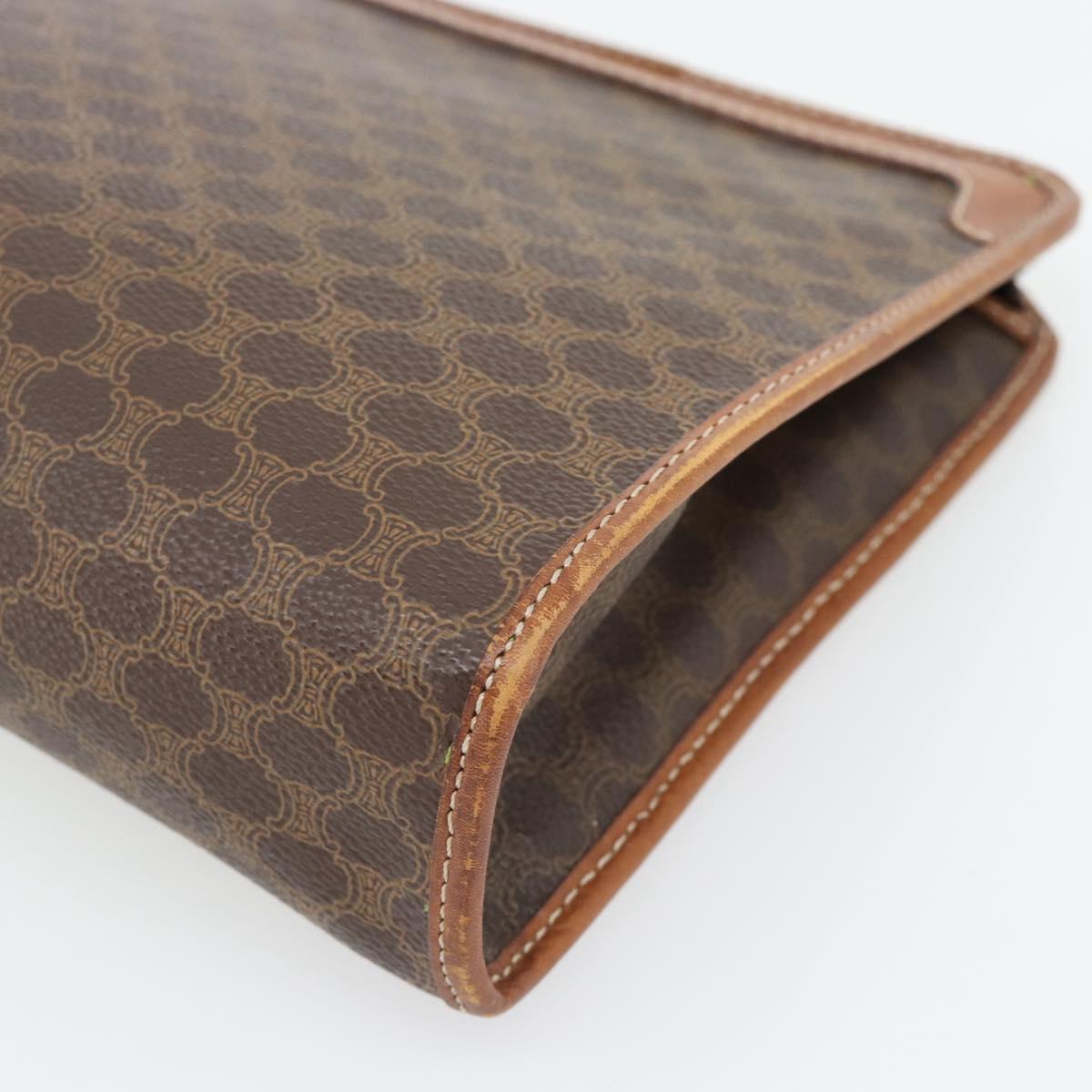 CELINE Macadam Canvas Clutch Bag PVC Leather Brown Gold Auth ka4489