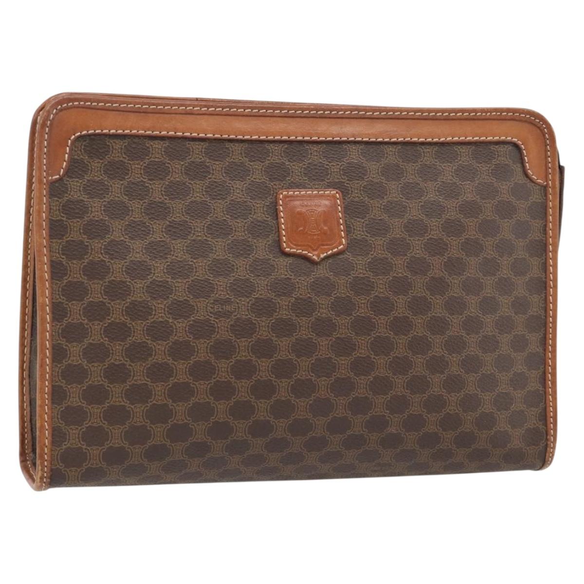 CELINE Macadam Canvas Clutch Bag PVC Leather Brown Gold Auth ka4489