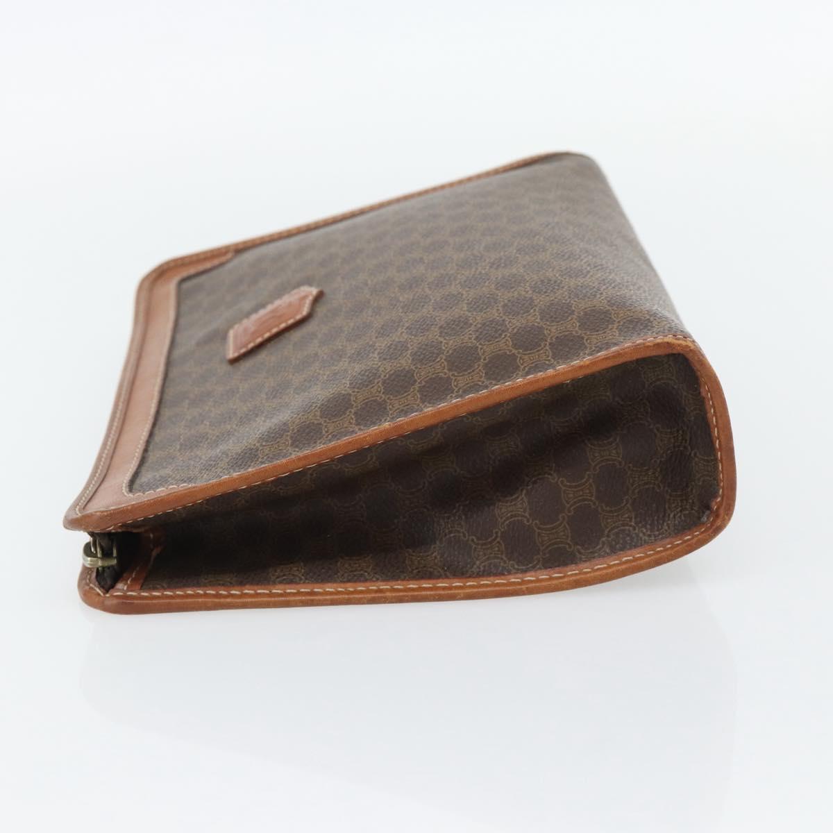 CELINE Macadam Canvas Clutch Bag PVC Leather Brown Gold Auth ka4489