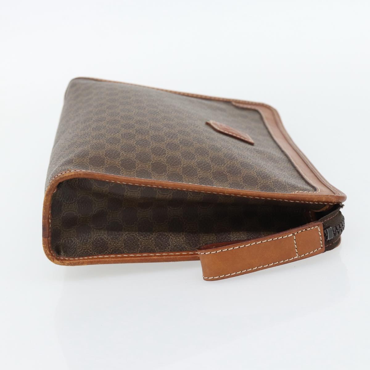 CELINE Macadam Canvas Clutch Bag PVC Leather Brown Gold Auth ka4489