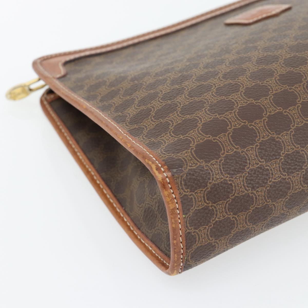 CELINE Macadam Canvas Clutch Bag PVC Leather Brown Gold Auth ka4489
