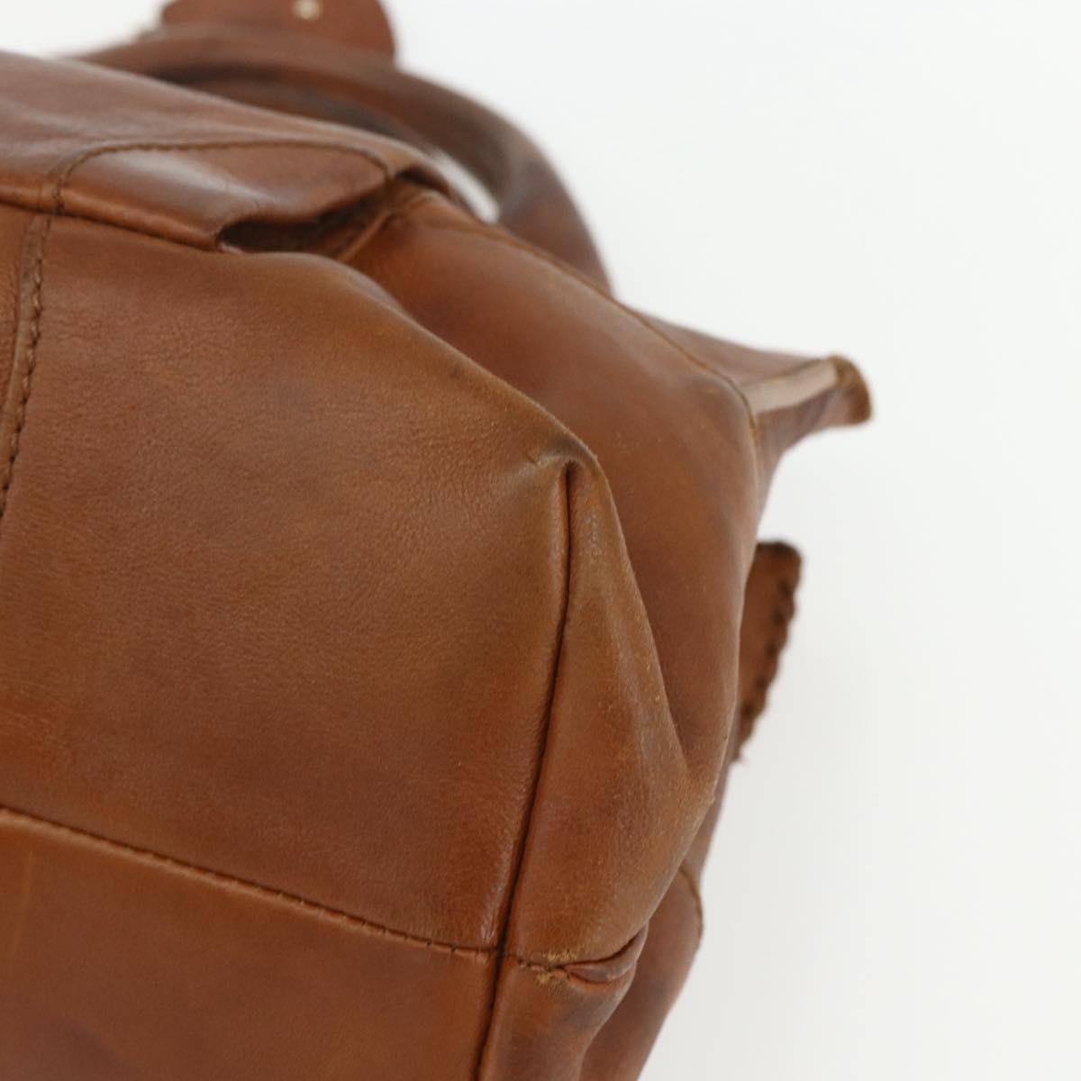 CELINE Hand Bag Leather Brown Gold Auth ka449