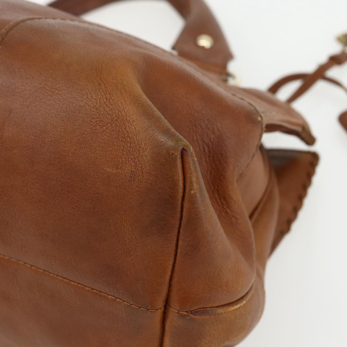 CELINE Hand Bag Leather Brown Gold Auth ka449