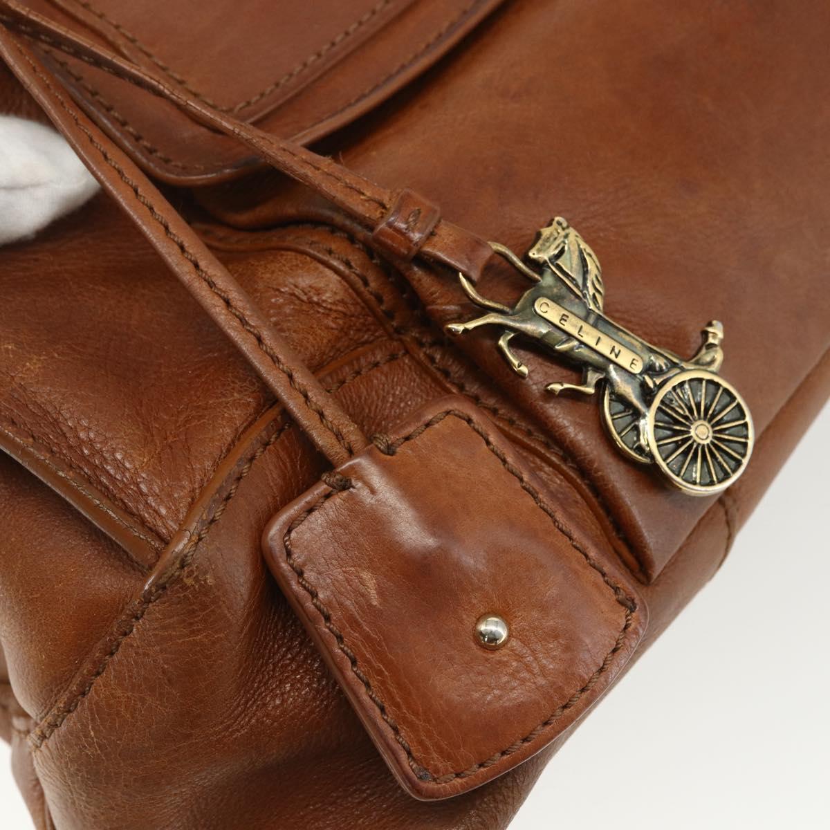 CELINE Hand Bag Leather Brown Gold Auth ka449