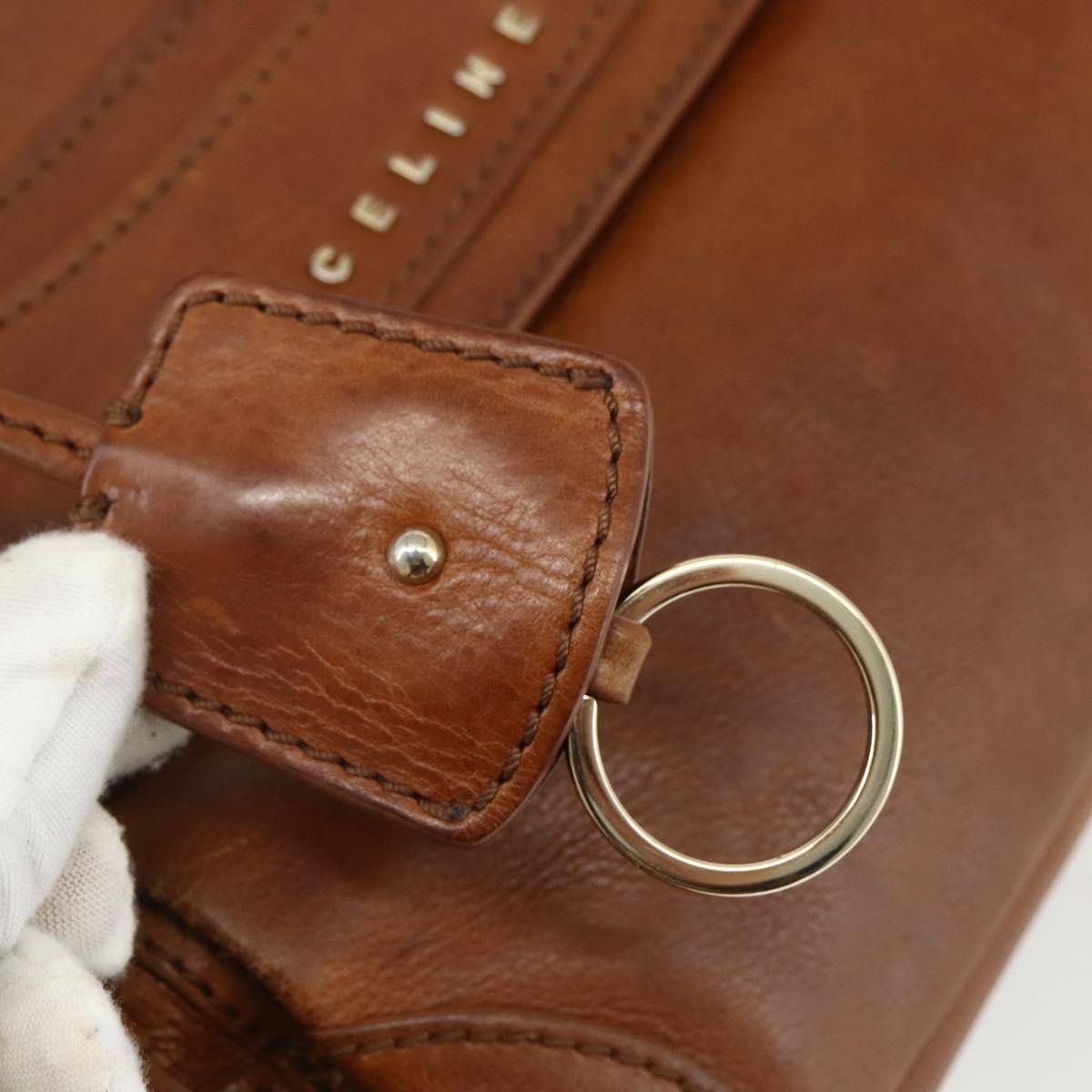 CELINE Hand Bag Leather Brown Gold Auth ka449