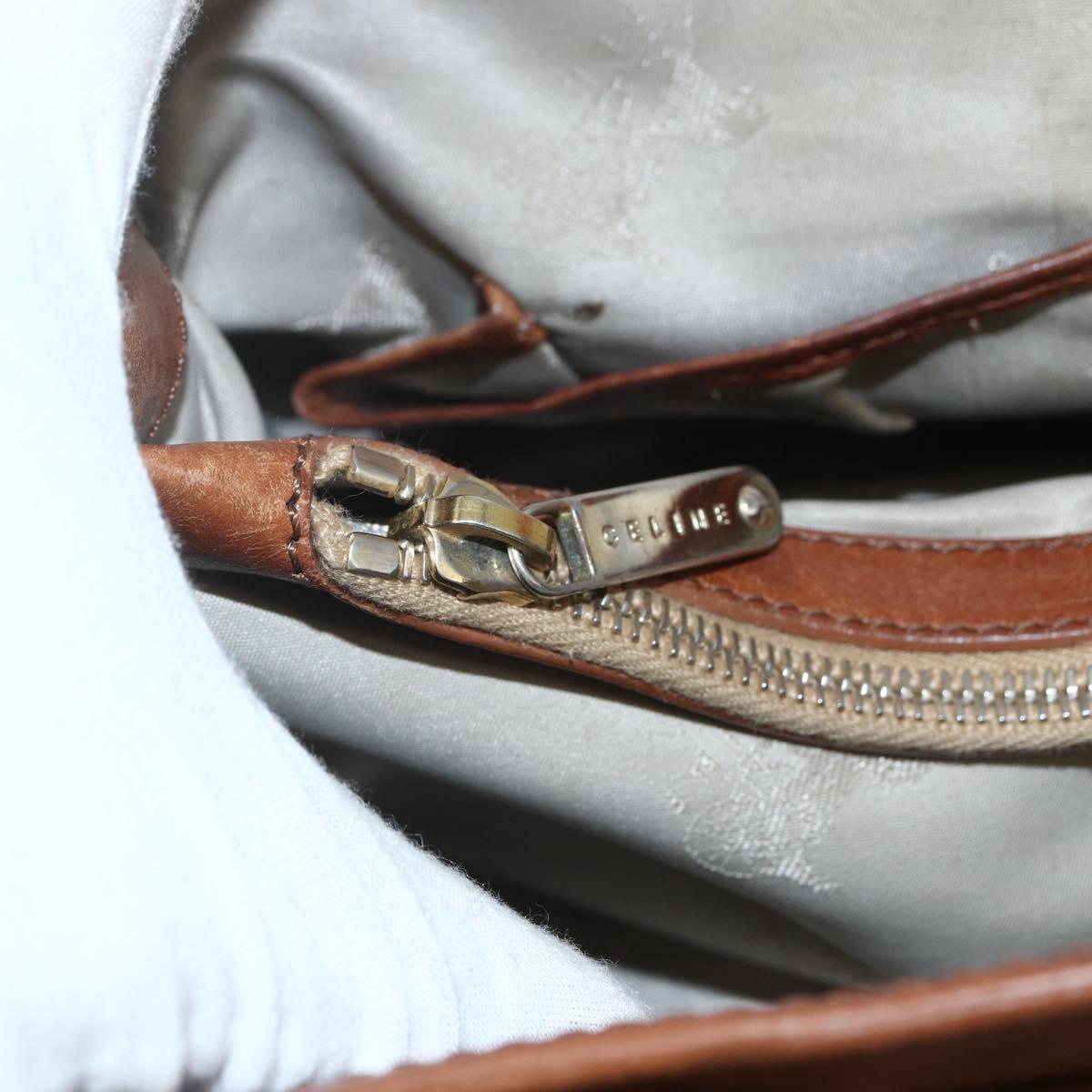 CELINE Hand Bag Leather Brown Gold Auth ka449