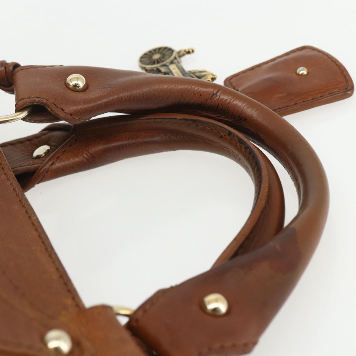 CELINE Hand Bag Leather Brown Gold Auth ka449