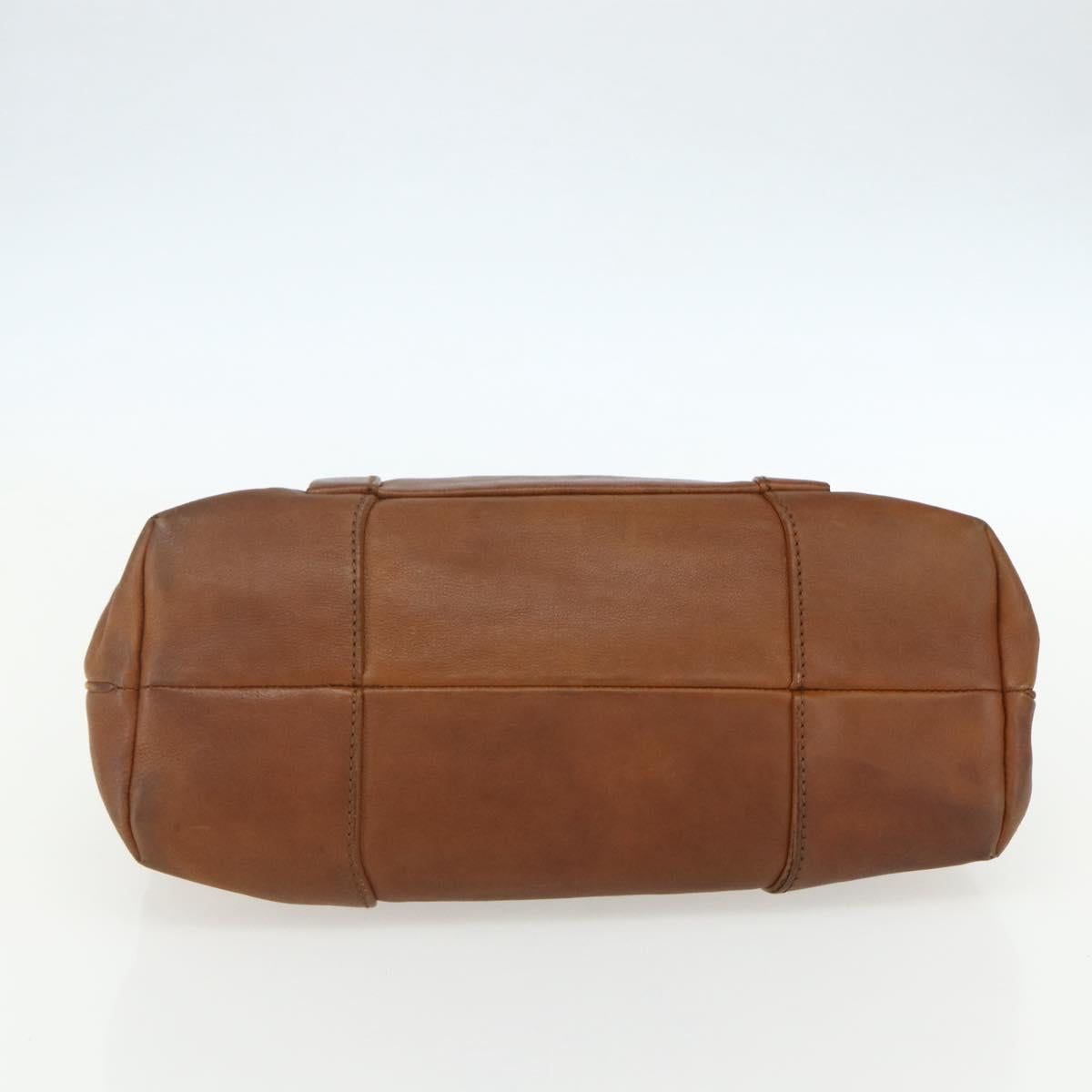 CELINE Hand Bag Leather Brown Gold Auth ka449