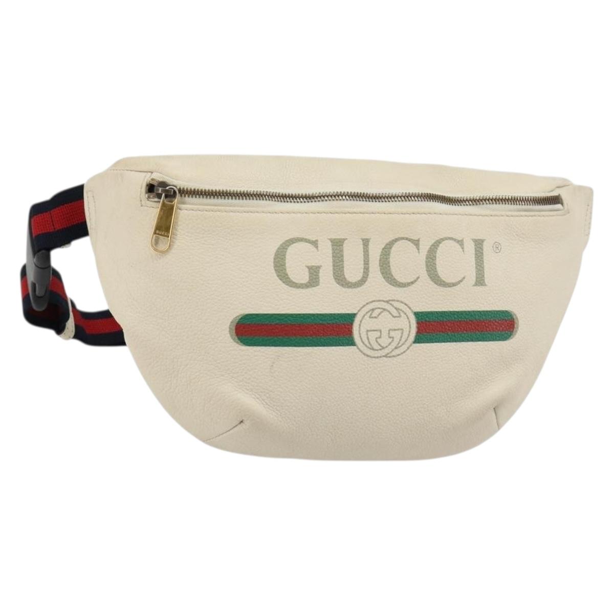 GUCCI Sherry Line Waist bag Leather Red White 493869 Auth ka4491A