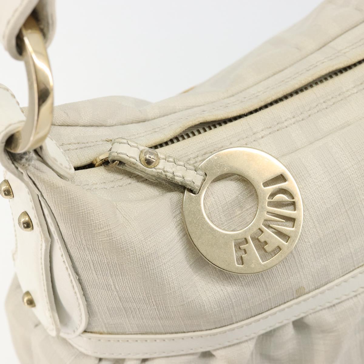FENDI Zucca Canvas Shoulder Bag PVC White Gold Auth ka4495A