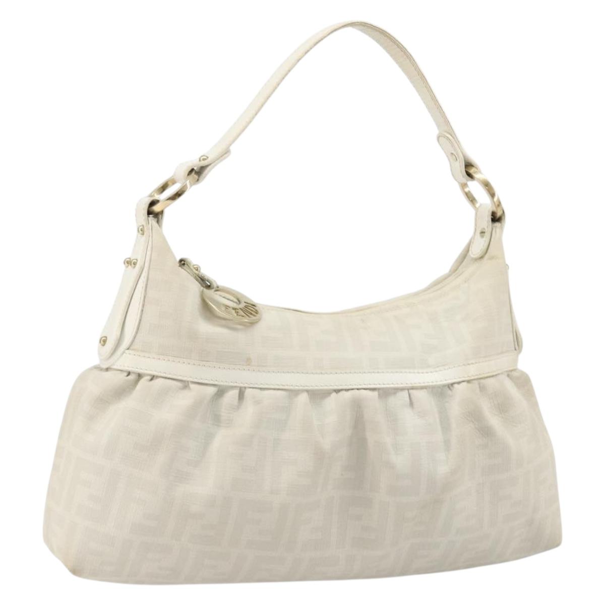 FENDI Zucca Canvas Shoulder Bag PVC White Gold Auth ka4495A