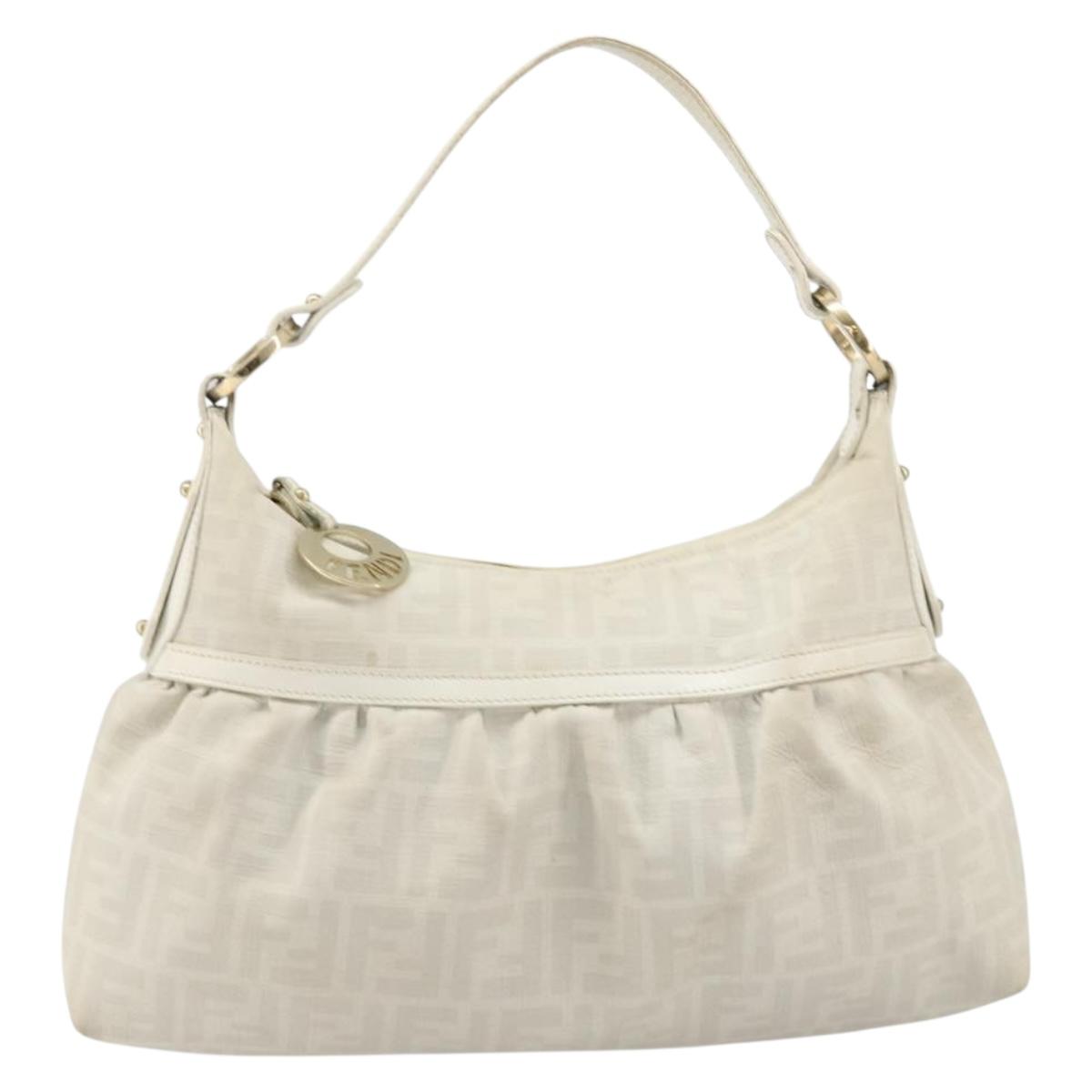 FENDI Zucca Canvas Shoulder Bag PVC White Gold Auth ka4495A