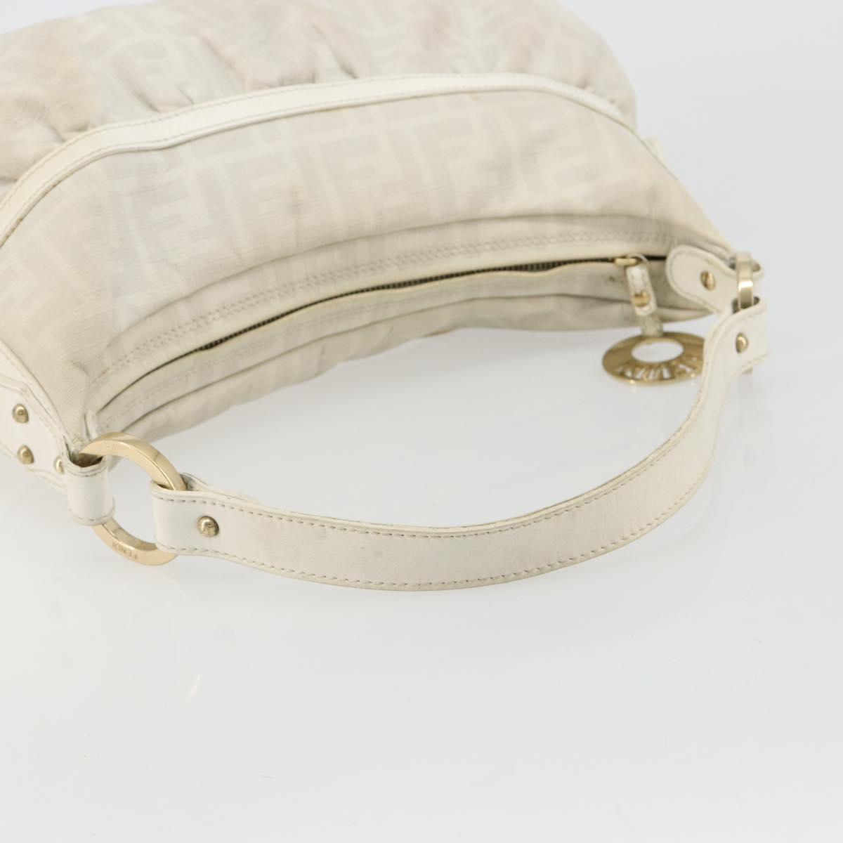 FENDI Zucca Canvas Shoulder Bag PVC White Gold Auth ka4495A