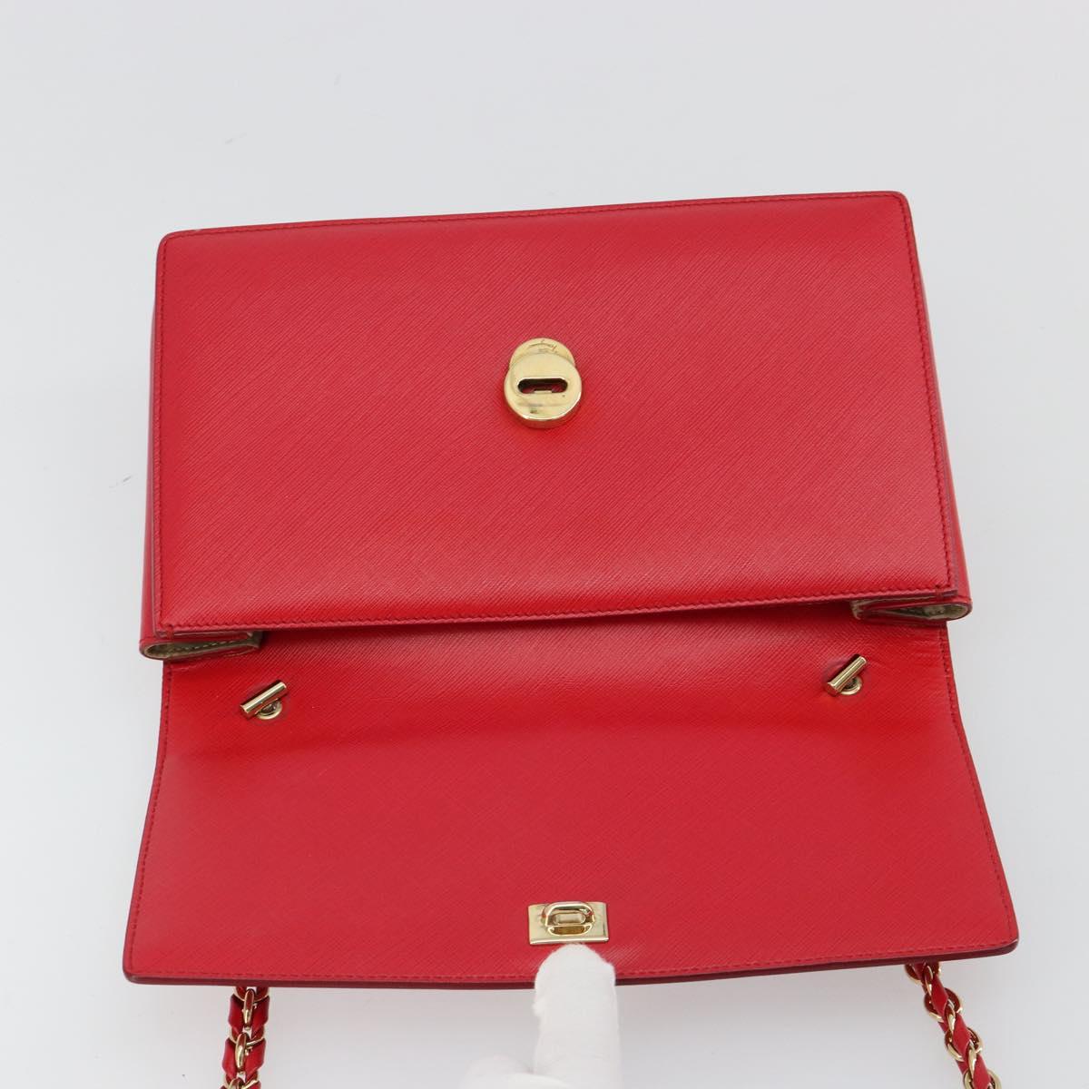 Salvatore Ferragamo Vala Chain Shoulder Bag Leather Red Gold Auth ka4496