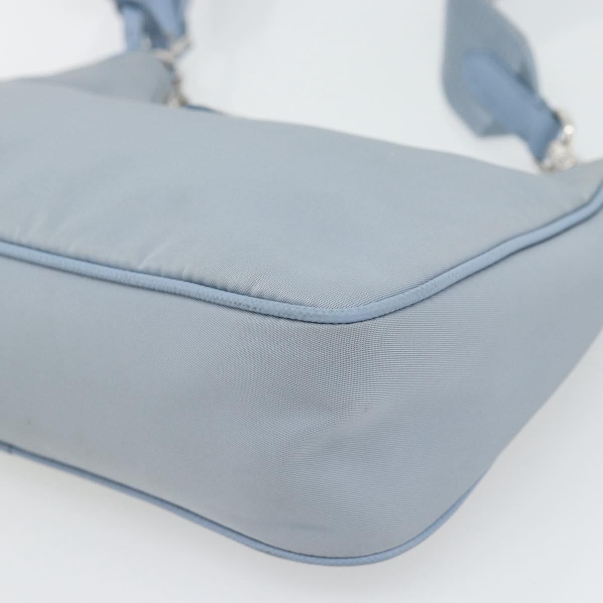 PRADA Re-Edition Shoulder Bag Nylon Blue Silver Auth ka4501A