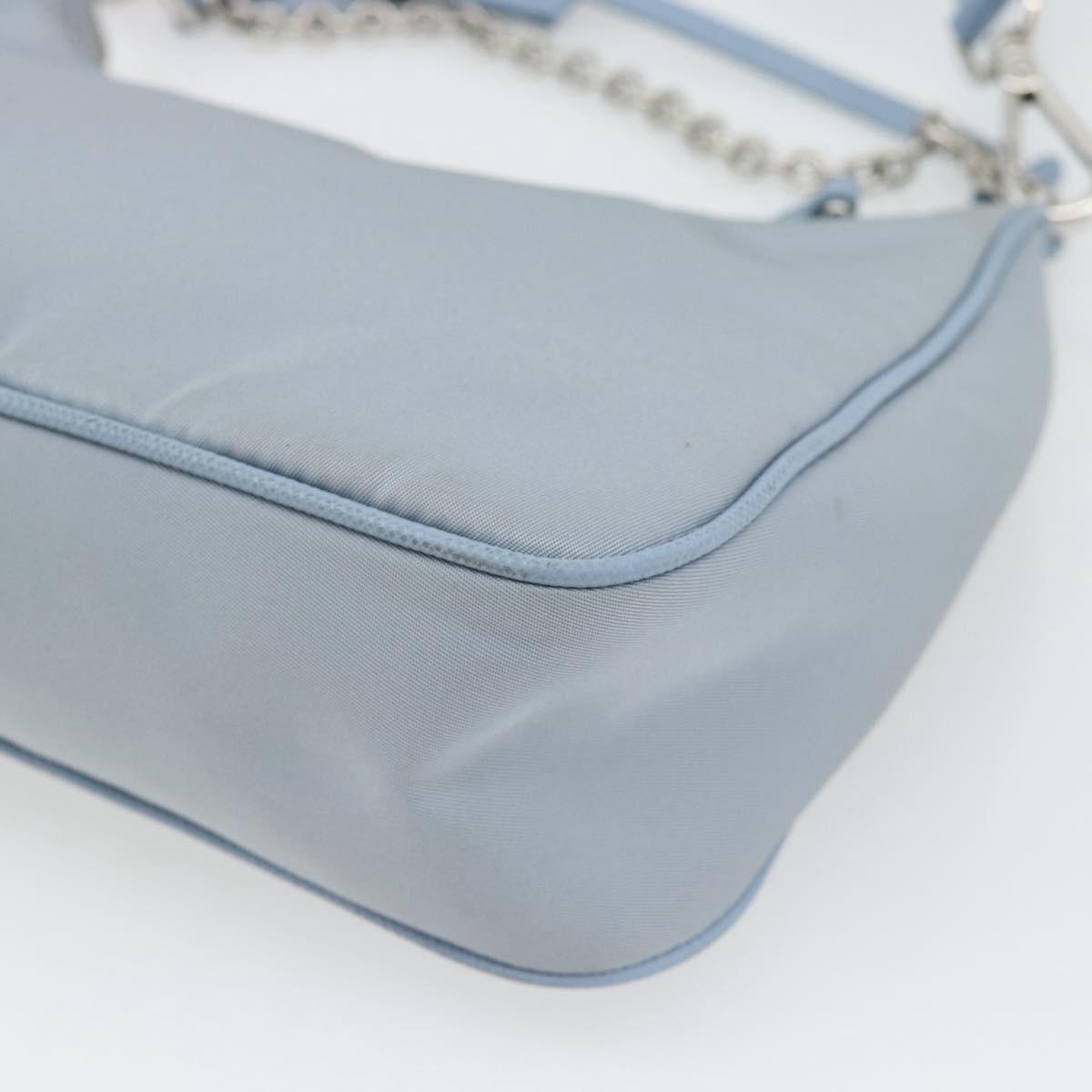 PRADA Re-Edition Shoulder Bag Nylon Blue Silver Auth ka4501A