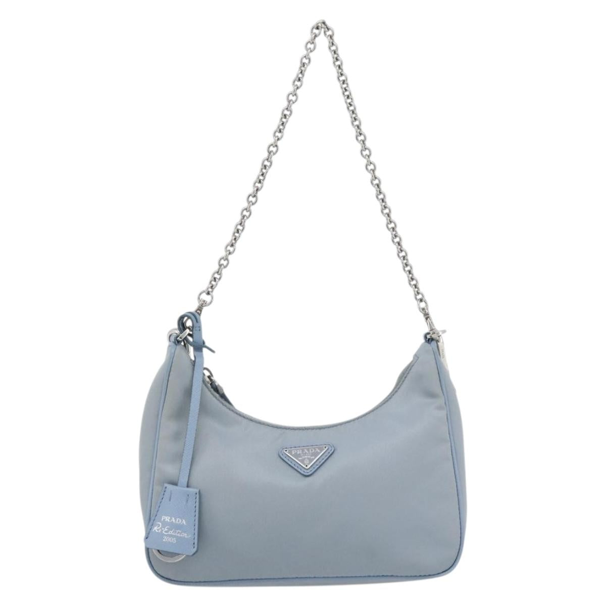PRADA Re-Edition Shoulder Bag Nylon Blue Silver Auth ka4501A