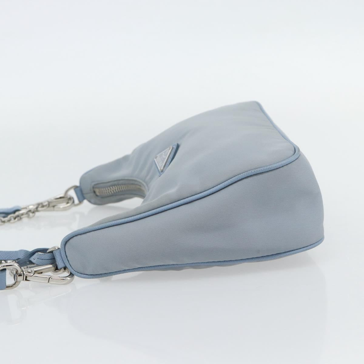 PRADA Re-Edition Shoulder Bag Nylon Blue Silver Auth ka4501A
