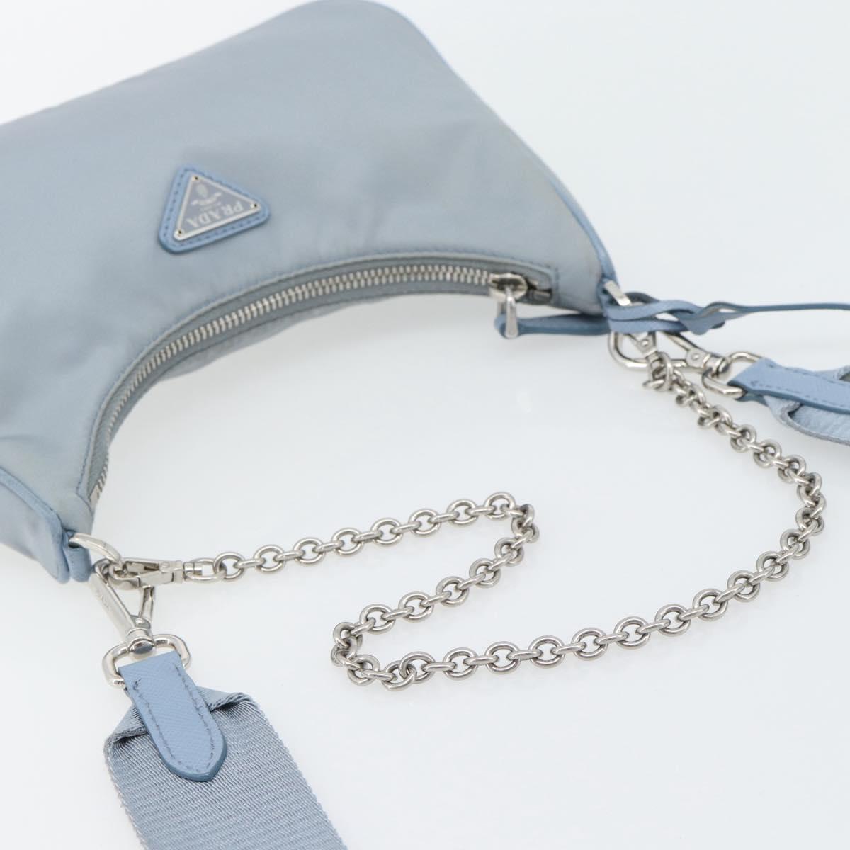 PRADA Re-Edition Shoulder Bag Nylon Blue Silver Auth ka4501A