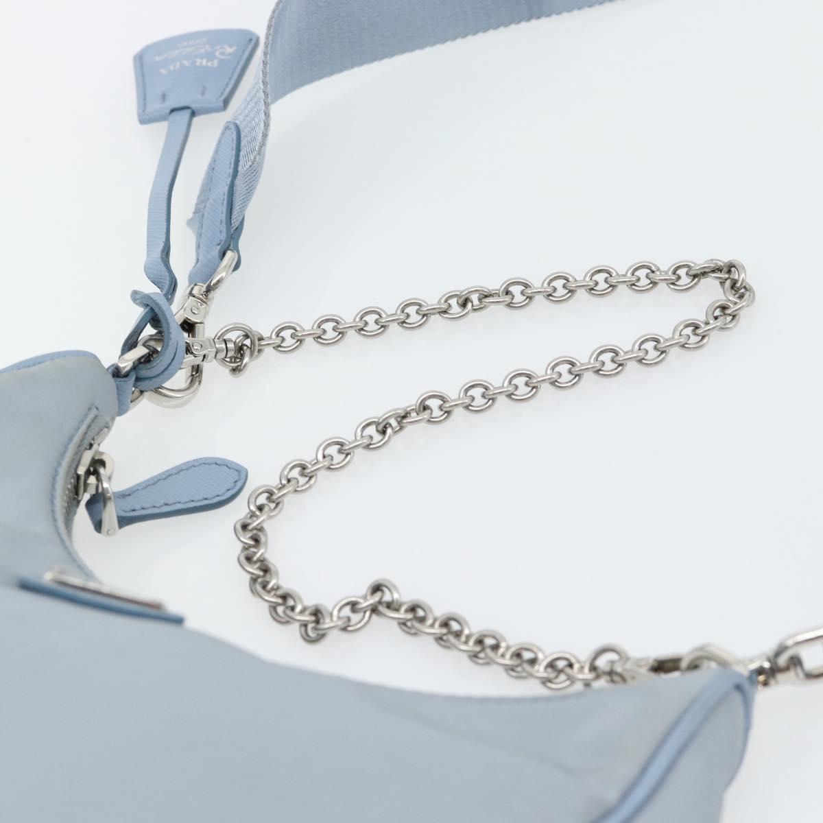 PRADA Re-Edition Shoulder Bag Nylon Blue Silver Auth ka4501A