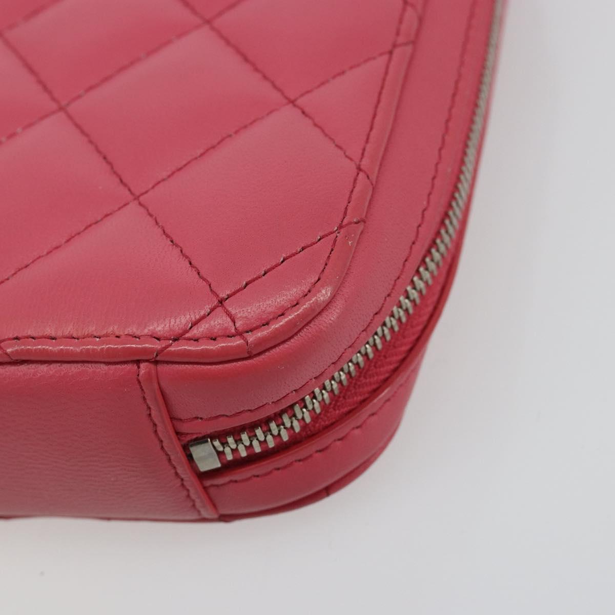 CHANEL Phone Pouch Lamb Skin Pink Silver CC Auth ka4502M