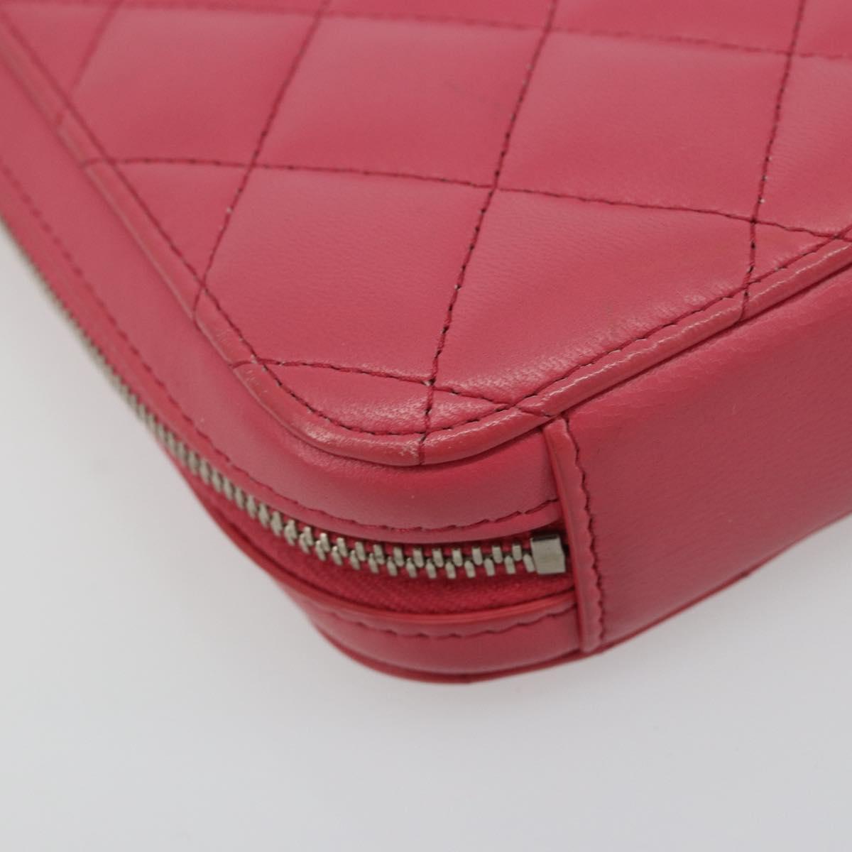 CHANEL Phone Pouch Lamb Skin Pink Silver CC Auth ka4502M