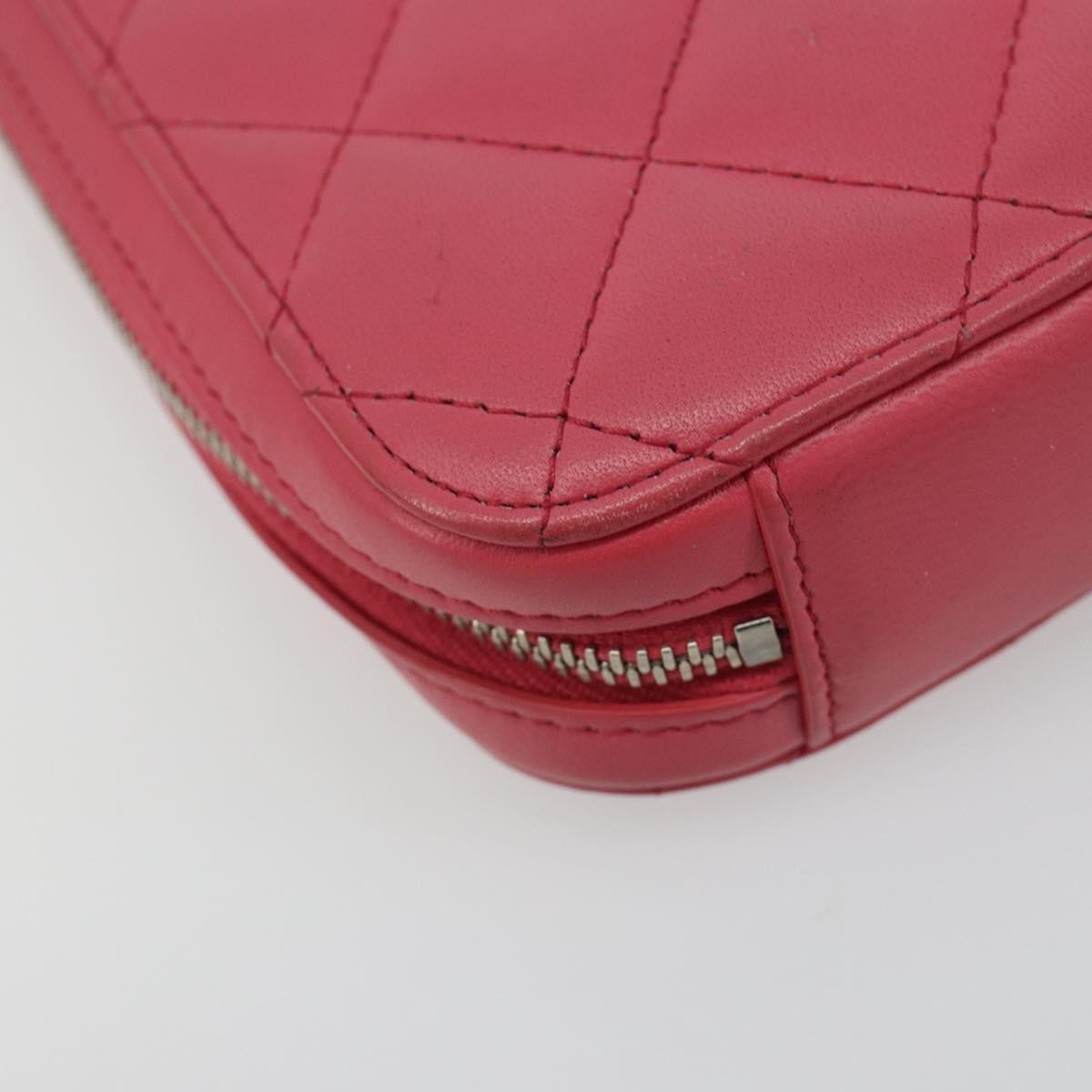 CHANEL Phone Pouch Lamb Skin Pink Silver CC Auth ka4502M