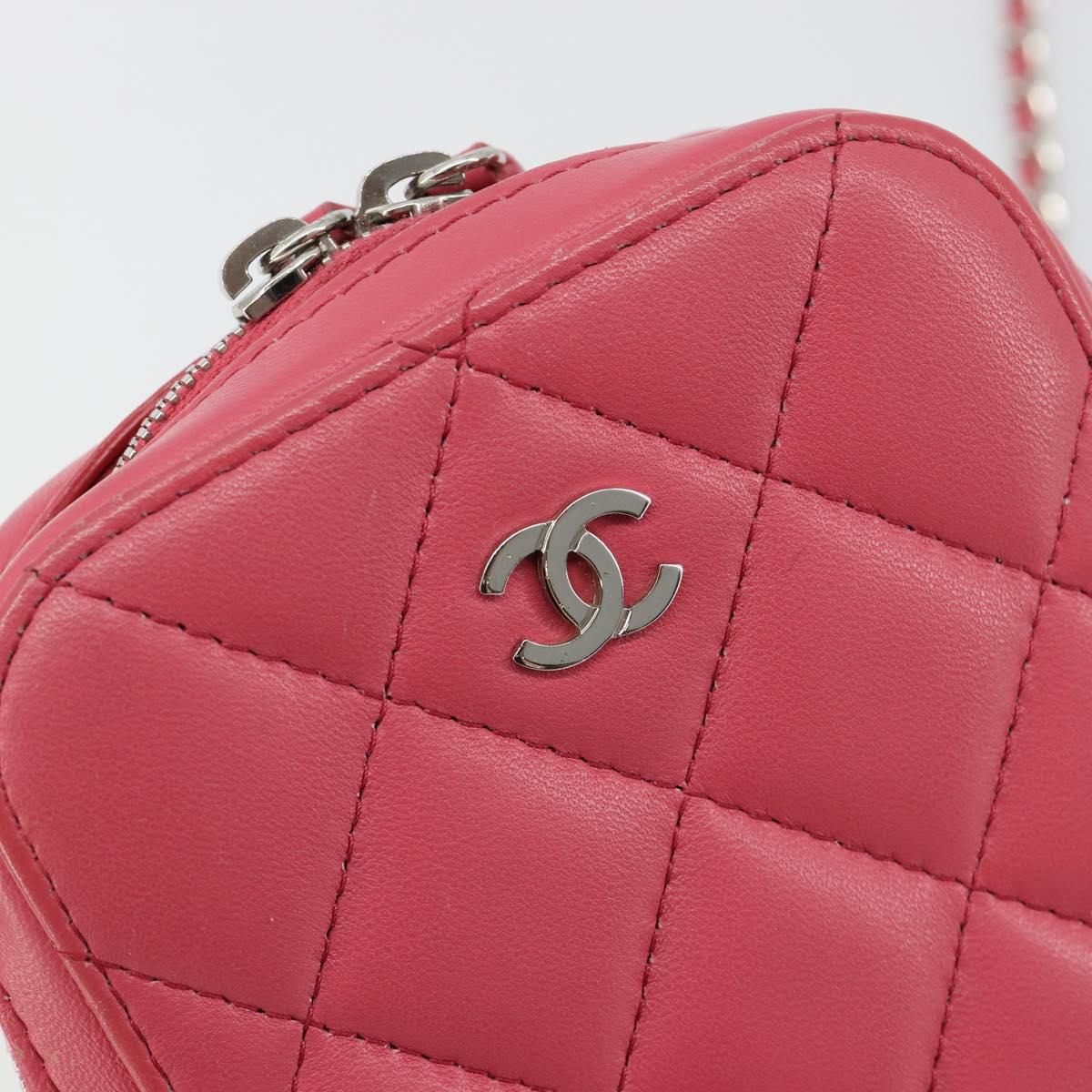 CHANEL Phone Pouch Lamb Skin Pink Silver CC Auth ka4502M