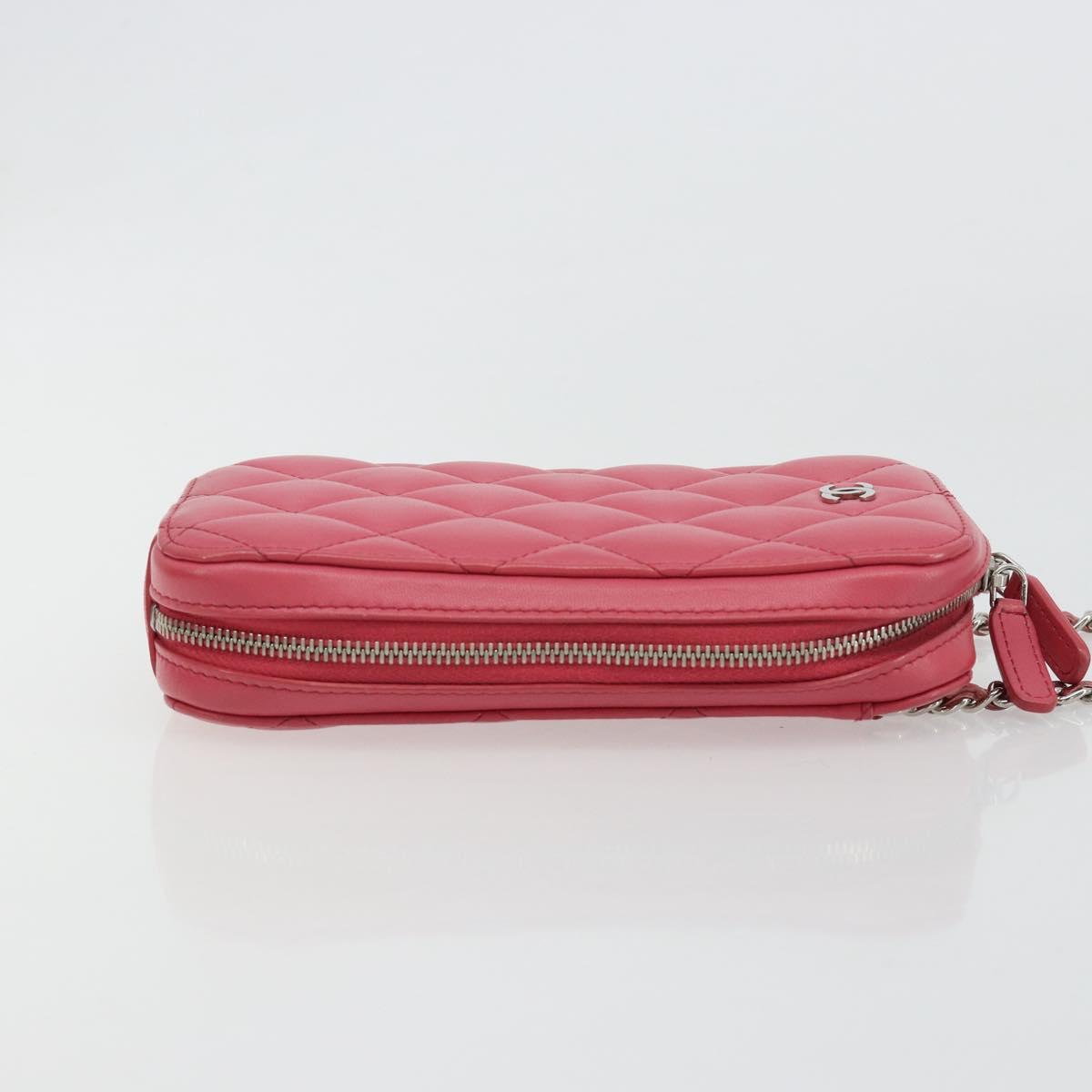 CHANEL Phone Pouch Lamb Skin Pink Silver CC Auth ka4502M