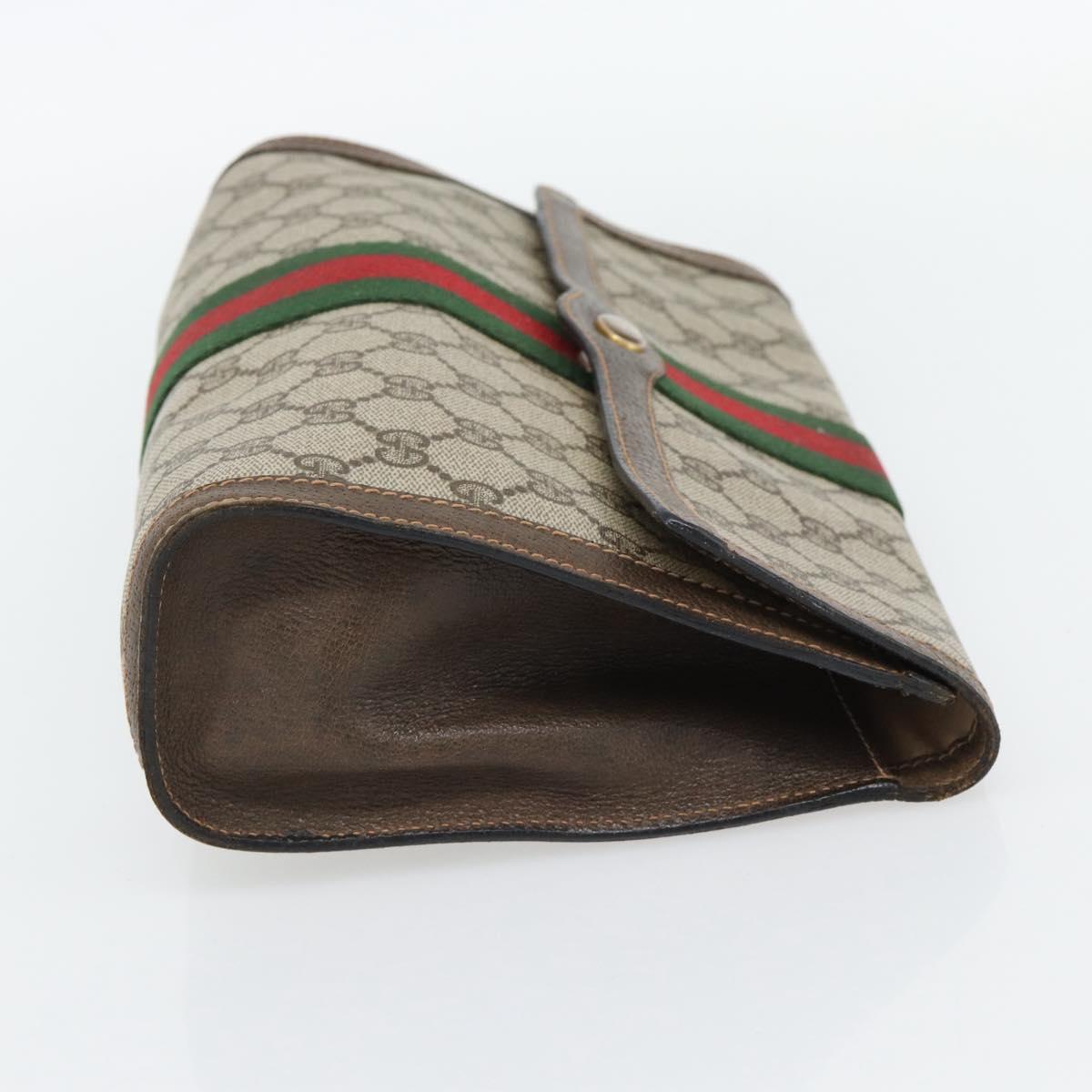 GUCCI GG Supreme Web Sherry Line Clutch Bag Beige Gold 84 01 007 Auth ka4503