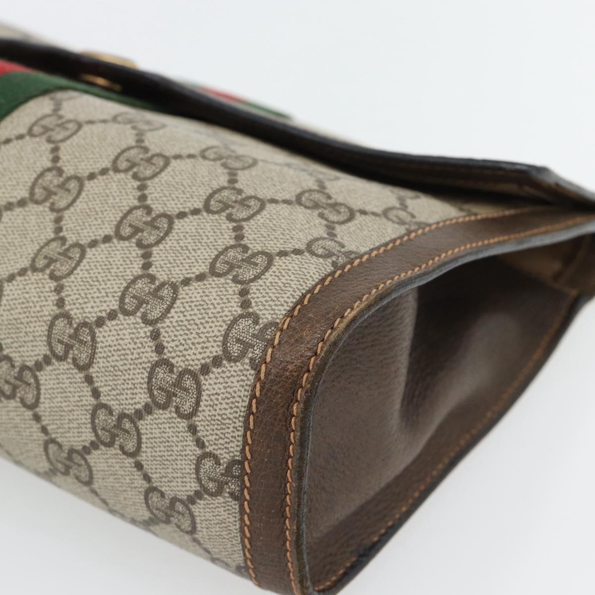 GUCCI GG Supreme Web Sherry Line Clutch Bag Beige Gold 84 01 007 Auth ka4503