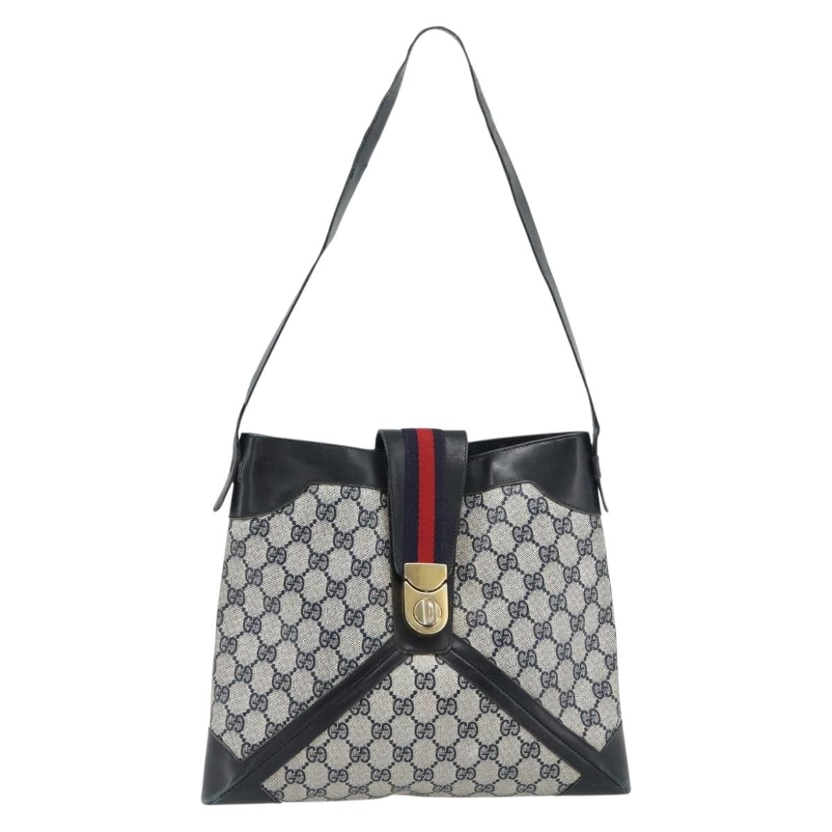 GUCCI GG Supreme Sherry Line Shoulder Bag PVC Navy Gold Auth ka4505