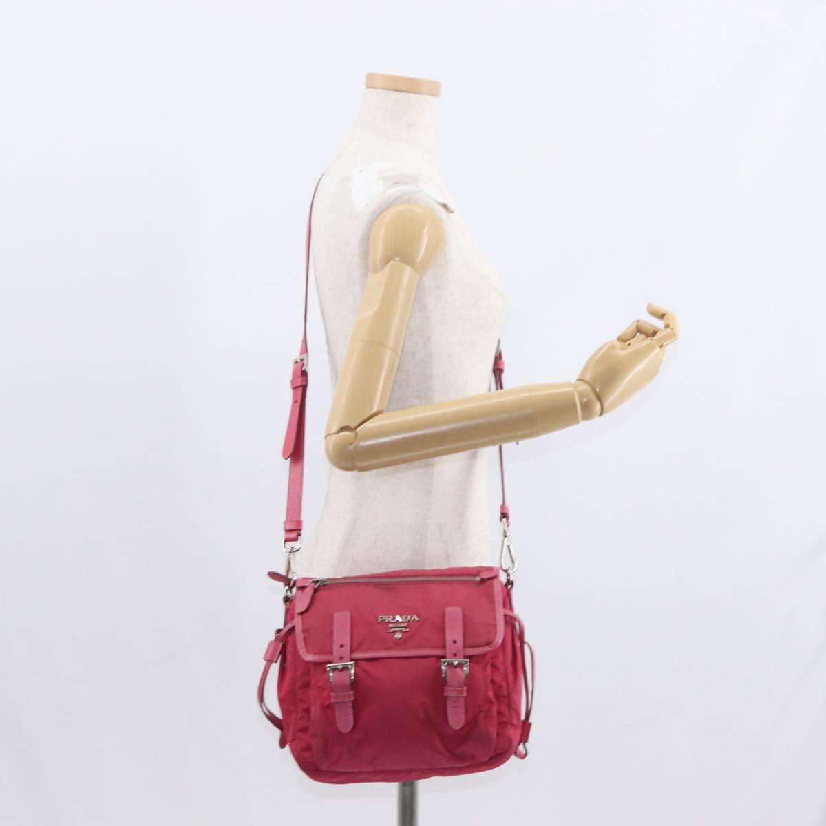 PRADA Shoulder Bag Nylon Pink Silver Auth ka451