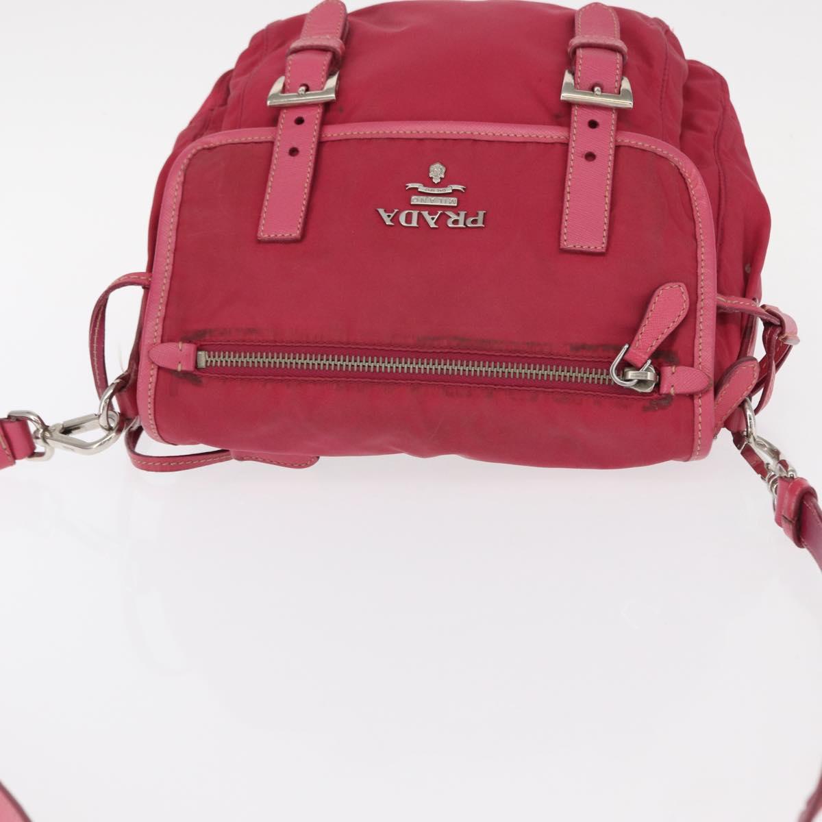 PRADA Shoulder Bag Nylon Pink Silver Auth ka451
