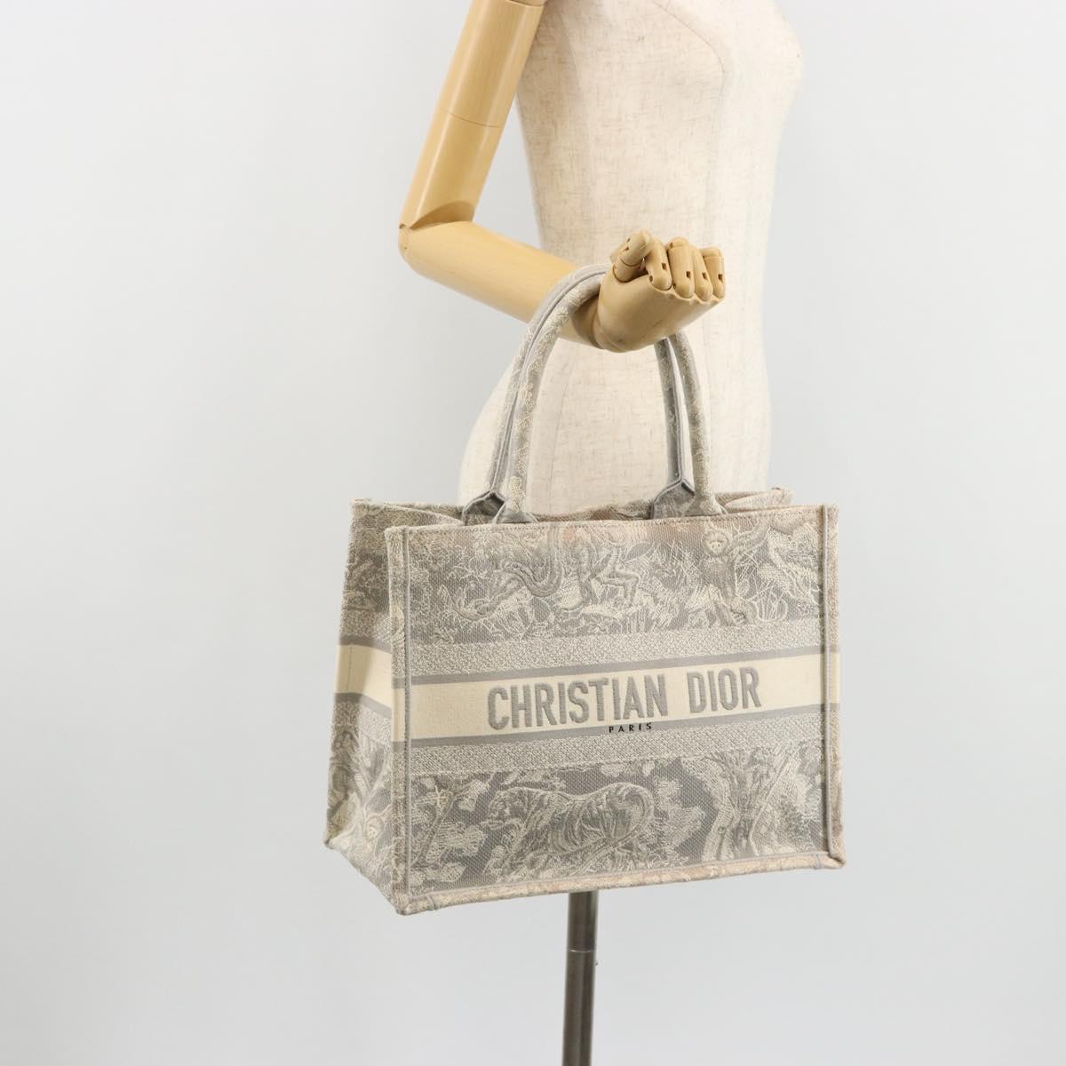 Christian Dior Book Tote Medium Hand Bag Canvas Gray Auth ka4510A