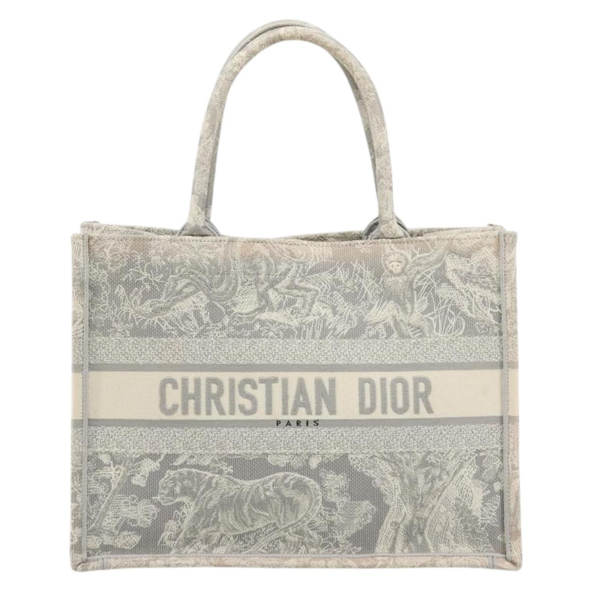 Christian Dior Book Tote Medium Hand Bag Canvas Gray Auth ka4510A
