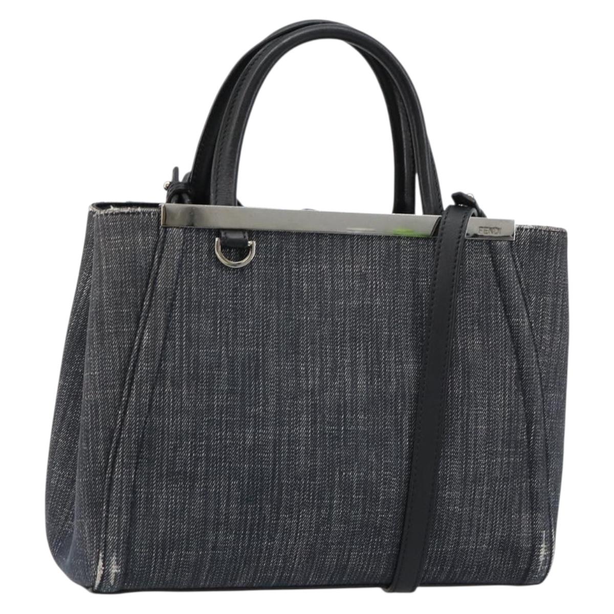 FENDI 2 JOURS Hand Bag Denim 2way Blue Silver Auth ka4513