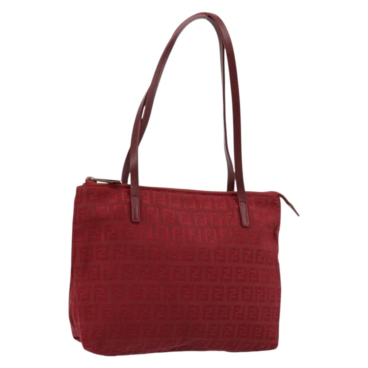 FENDI Zucchino Canvas Hand Bag Red Auth ka4514A