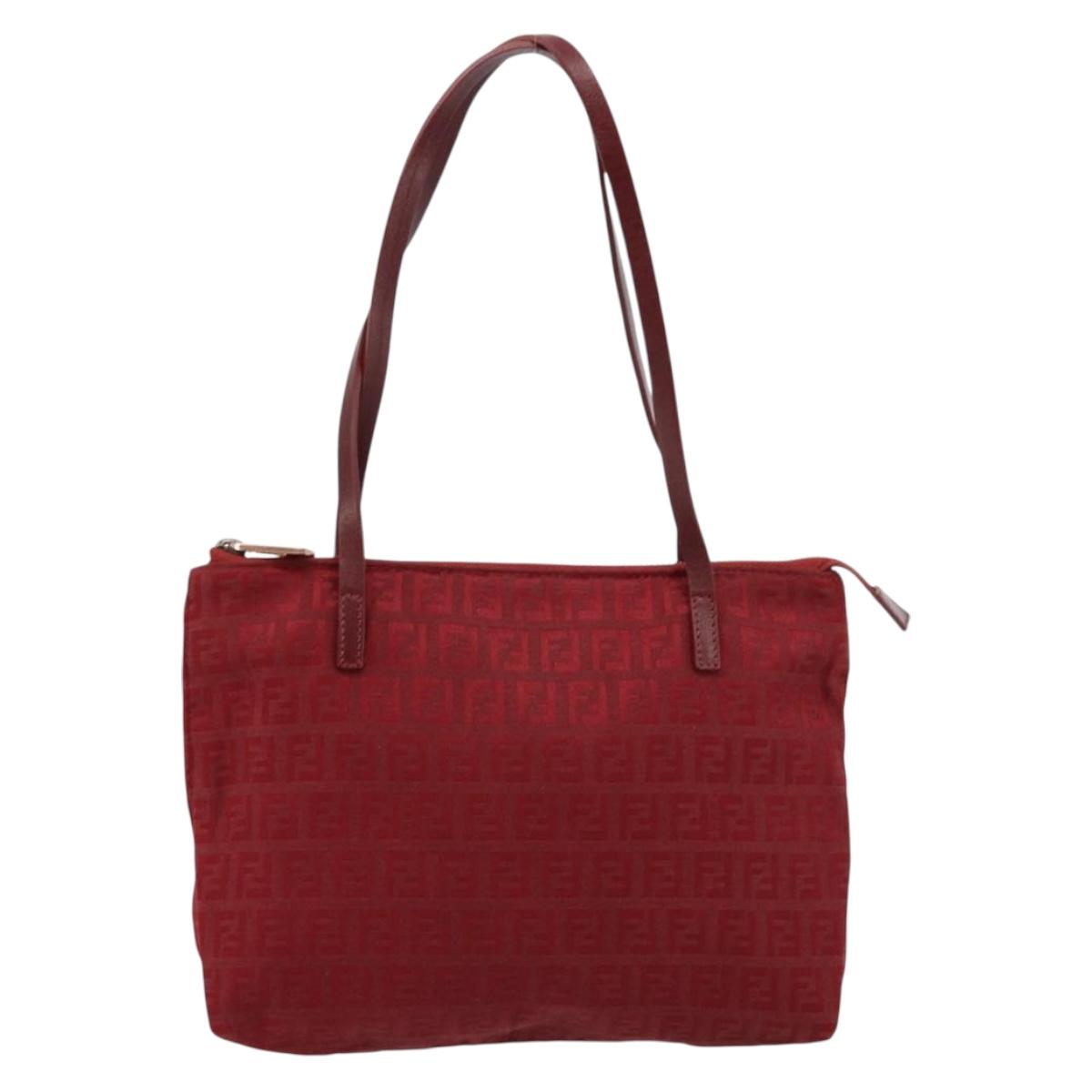FENDI Zucchino Canvas Hand Bag Red Auth ka4514A
