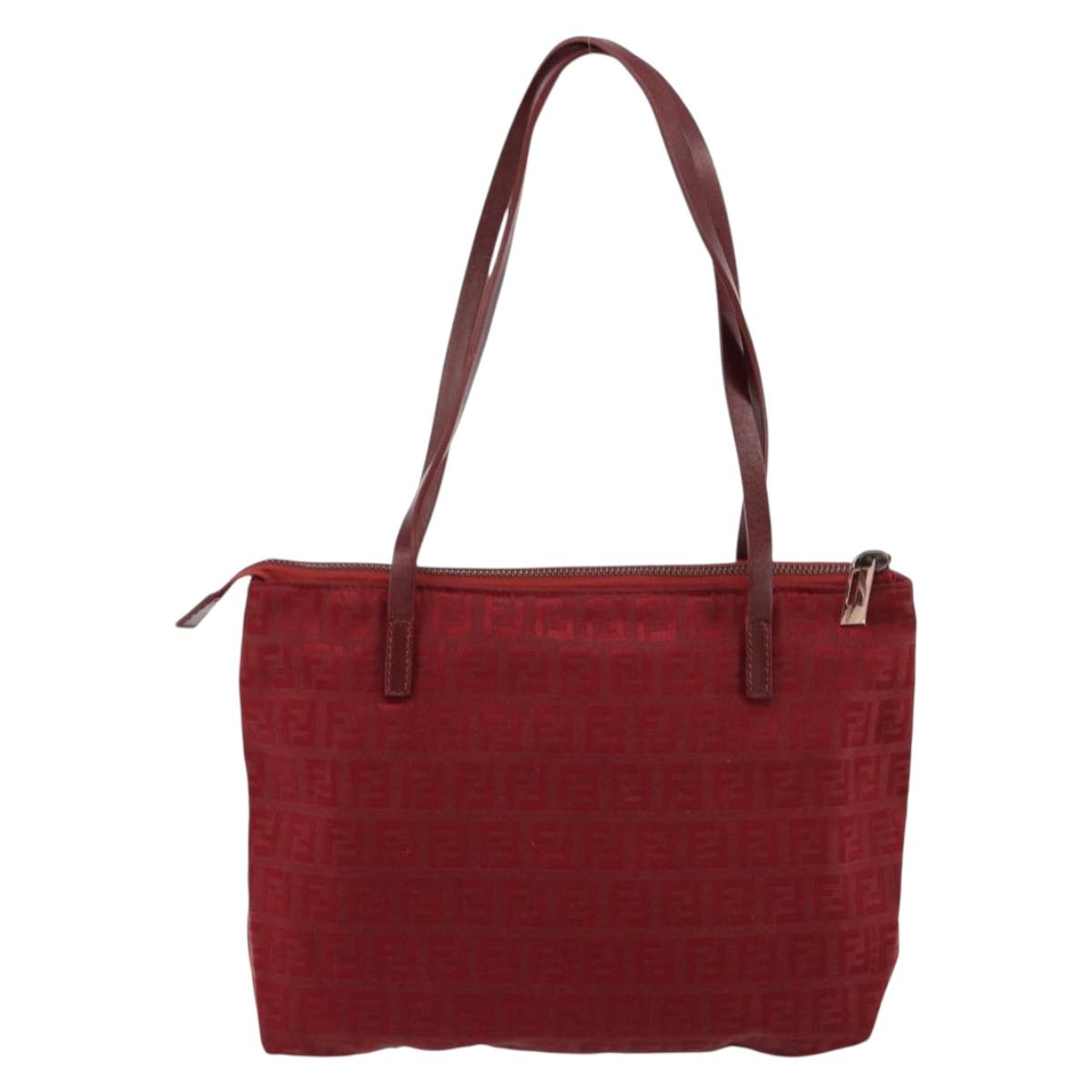 FENDI Zucchino Canvas Hand Bag Red Auth ka4514A