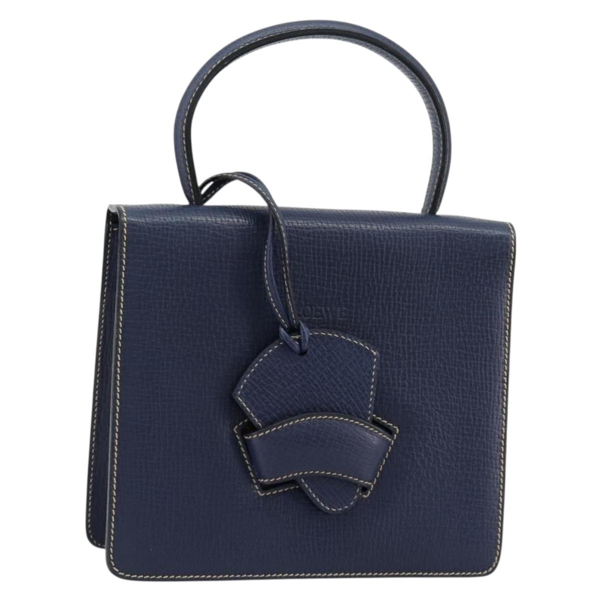 LOEWE Barcelona Hand Bag Leather Navy Gold Auth ka4515A