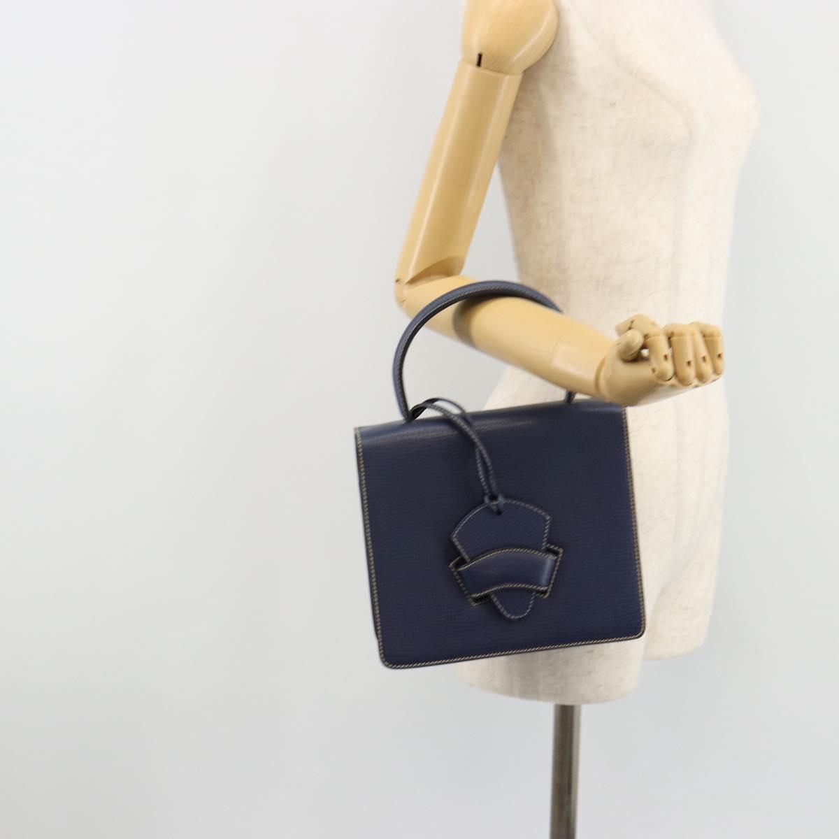LOEWE Barcelona Hand Bag Leather Navy Gold Auth ka4515A