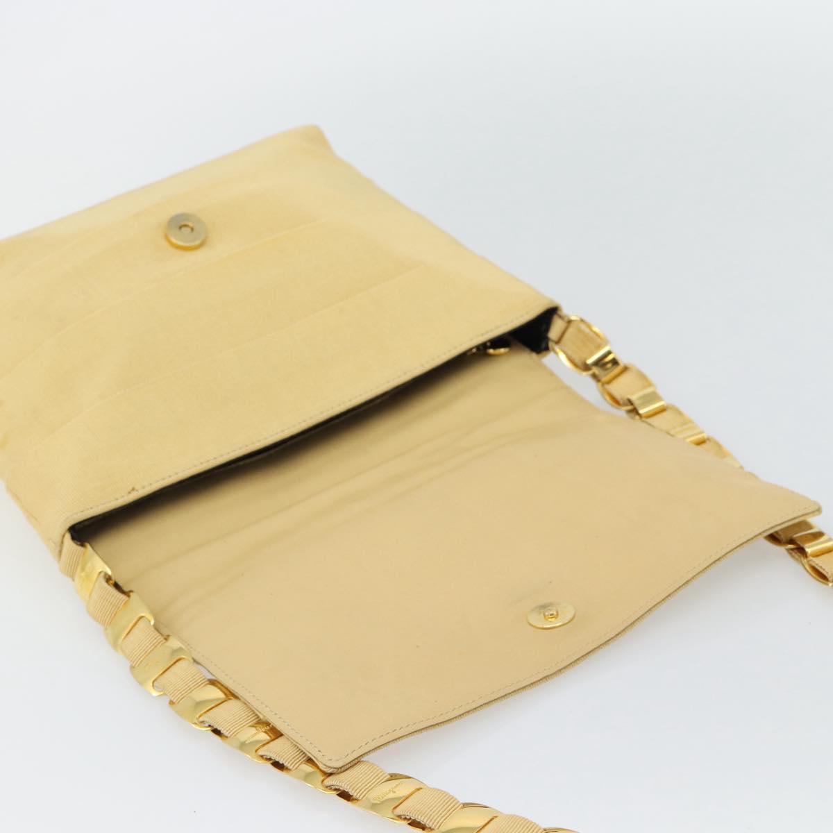 Salvatore Ferragamo Chain Shoulder Bag Canvas Leather Beige Gold Auth ka4517A