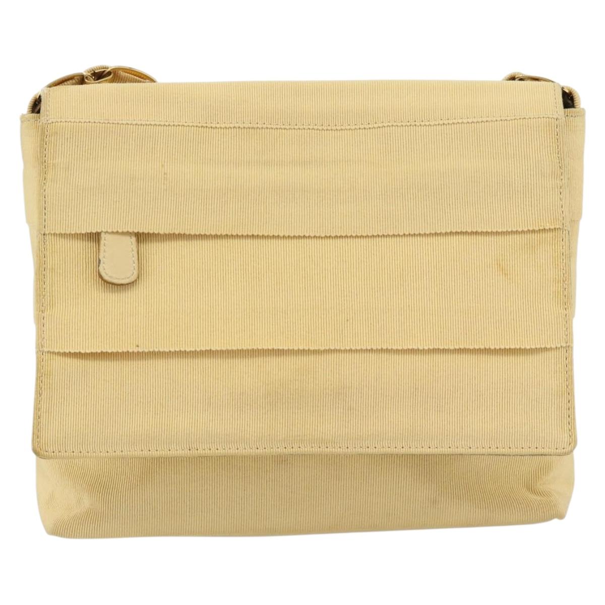 Salvatore Ferragamo Chain Shoulder Bag Canvas Leather Beige Gold Auth ka4517A