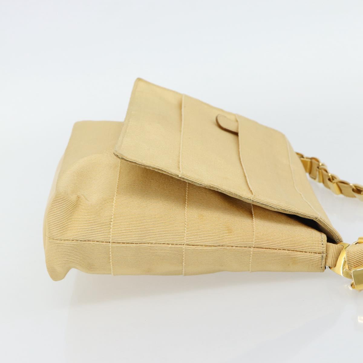 Salvatore Ferragamo Chain Shoulder Bag Canvas Leather Beige Gold Auth ka4517A
