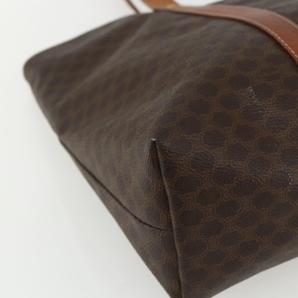 CELINE Macadam Canvas Tote Bag PVC Leather Brown Gold Auth ka452